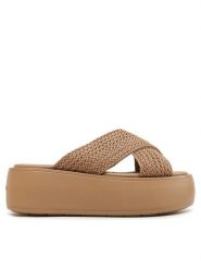 Calvin Klein Klapki Bubble Slide-Woven HW0HW01468 Brązowy. Brązowe klapki Calvin Klein, bez wzorów, z materiału, bez obcasa, bez zapięcia. Za 369.99 zł.