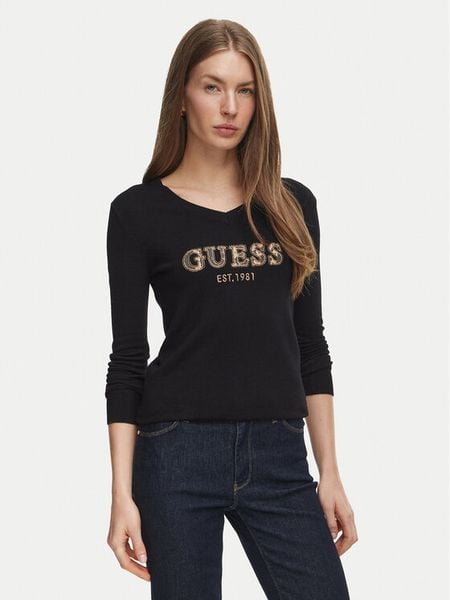 Guess Sweter W6BR55 Z1456 Czarny Regular Fit. Czarne swetry Guess, m, z aplikacjami, z wiskozy, bez ramiączek. Za 344.99 zł.