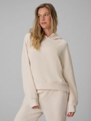 4F Bluza dresowa regular z modalem damska - kremowa XL. Brązowe bluzy 4f, xl, bez wzorów, z dresówki, z kapturem, na fitness i siłownię. Za 199.99 zł.