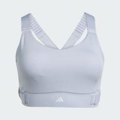 Biustonosz FastImpact Luxe Run High-Support. Szare biustonosze sportowe adidas, bez wzorów, z materiału, na fitness i siłownię. Za 349.00 zł.