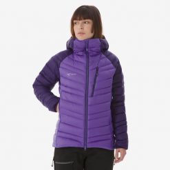 Alpinistyczna kurtka puchowa damska Wilder -12°C. Fioletowe kurtki SIMOND, l, bez wzorów, z materiału, z kapturem. Za 529.99 zł.