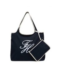 Tommy Hilfiger Torebka Th Summer Tote Canvas AW0AW18398 Granatowy. Niebieskie shopper bag Tommy Hilfiger, bez wzorów, z materiału, bez dodatków. Za 409.99 zł.