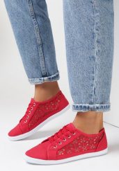 Czerwone Tenisówki z Ażurowymi Bokami Ariemessa. Czerwone trampki Born2be, w ażurowe wzory, bez zapięcia. W wyprzedaży za 33.99 zł.