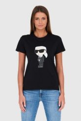 KARL LAGERFELD Czarny t-shirt Karl. Czarne t-shirty KARL LAGERFELD, s, bez wzorów, bez kołnierzyka, bez ramiączek. W wyprzedaży za 236.99 zł.