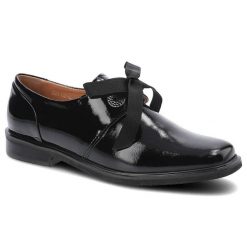 Półbuty damskie Simen, skóra naturalna lakierowana z gładką cholewką dekoracyjną kokardą, czarne, 4651A-N. Czarne półbuty wsuwane Simen, bez wzorów, z lakierowanej skóry, biznesowe, bez obcasa, na obcasie. Za 259.00 zł.