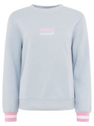Zwillingsherz Bluza "Smile Everyday" w kolorze błękitnym rozmiar: L/XL. Niebieskie bluzy Zwillingsherz, l, bez wzorów, bez ramiączek, bez kaptura. Za 169.95 zł.