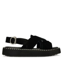 Sandały EMU Australia. Czarne sandały Emu Australia, bez wzorów, bez obcasa, na płaskiej podeszwie, bez zapięcia. Za 428.99 zł.