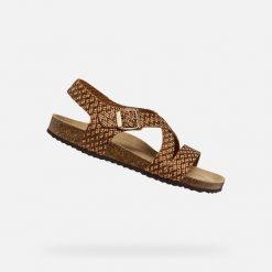 Sandały GEOX D BRIONIA Brąz. Brązowe sandały Geox, bez wzorów, ze skóry, bez obcasa, bez zapięcia. Za 263.99 zł.