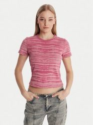 Guess T-Shirt W6RP42 KCTT1 Różowy Regular Fit. Czerwone t-shirty Guess, l, z aplikacjami, z bawełny, bez kołnierzyka, bez ramiączek. Za 199.99 zł.