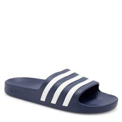 Klapki adidas. Niebieskie klapki adidas, bez wzorów, bez obcasa, bez zapięcia. Za 109.99 zł.