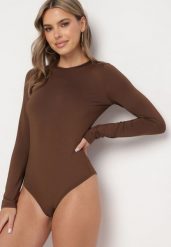 Brązowe Body z Wiskozą Ozdobione Wycięciem na Plecach Riarose. Brązowe body i gorsety Born2be, bez wzorów, z jeansu, bez ramiączek. W wyprzedaży za 84.99 zł.