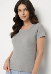 Szary Wiskozowy T-shirt w Klasycznym Stylu Belreti. Szare t-shirty Born2be, m, bez wzorów, z jeansu, klasyczne, bez kołnierzyka, bez ramiączek. W wyprzedaży za 38.24 zł.