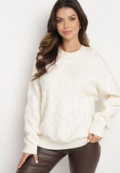 Jasnobeżowy Sweter o Luźnym Kroju i Wzorzystym Splocie ze Ściągaczami Elondrae. Brązowe swetry Born2be, uniwersalny, bez wzorów, z bawełny, eleganckie, bez ramiączek. W wyprzedaży za 135.99 zł.