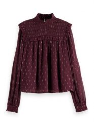 Scotch & Soda Bluzka w kolorze bordowym rozmiar: 36. Czerwone bluzki Scotch & Soda, bez wzorów, bez kołnierzyka, bez ramiączek. Za 310.45 zł.