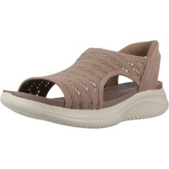 Sandały SKECHERS SLIP-INS ULTRA FLEX 3.0 SUN WARMTH Brązowy. Brązowe sandały Skechers, bez wzorów, z tkaniny, bez obcasa, bez zapięcia. Za 296.99 zł.
