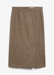 Spódnica ołówkowa z wełną. Brązowe spódnice bonprix, bez wzorów, z wełny, eleganckie, ołówkowe. Za 219.99 zł.