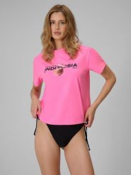 4F T-shirt loose z nadrukiem damski - różowy S. Czerwone t-shirty 4f, s, bez wzorów, z bawełny, bez kołnierzyka, bez ramiączek. Za 69.99 zł.