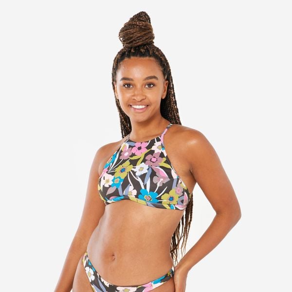 Góra kostiumu kąpielowego surfingowego damska Olaian Andrea. Czerwone bikini OLAIAN, bez wzorów, z elastanu, sportowe. W wyprzedaży za 49.99 zł.