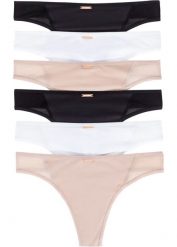 "Stringi ""Feel comfort"" z mikrofibry (6 par)". Białe stringi bonprix, bez wzorów, z materiału. Za 72.99 zł.
