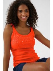 Kaffe Top w kolorze pomarańczowym rozmiar: XXL. Pomarańczowe topy Kaffe, xxl, bez wzorów, bez kołnierzyka, bez ramiączek. Za 56.99 zł.