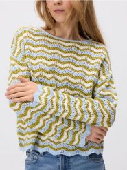 Bawełniany sweter w paski - jasnoniebieski. Niebieskie swetry Reserved, l, bez wzorów, z bawełny, bez ramiączek. W wyprzedaży za 59.99 zł.