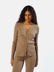 Rodier Wełniany kardigan w kolorze jasnobrązowym rozmiar: M. Brązowe swetry Rodier, m, bez wzorów, z wełny, klasyczne, bez ramiączek. Za 266.03 zł.