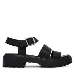 Sandały Timberland. Czarne sandały Timberland, bez wzorów, bez obcasa, na płaskiej podeszwie, bez zapięcia. Za 499.99 zł.
