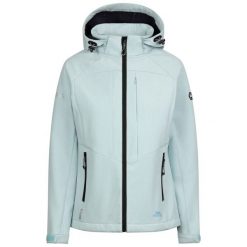 Kurtka Damska Fryatt Soft Shell. Niebieskie kurtki przejściowe sportowe Trespass, m, bez wzorów, z elastanu, z kapturem, trekkingowe. Za 337.99 zł.