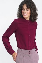 Elegancka Bluzka na Stójce - Bordowa. Czerwone bluzki Nife, xs, bez wzorów, z materiału, eleganckie, bez kołnierzyka, bez ramiączek. Za 209.90 zł.