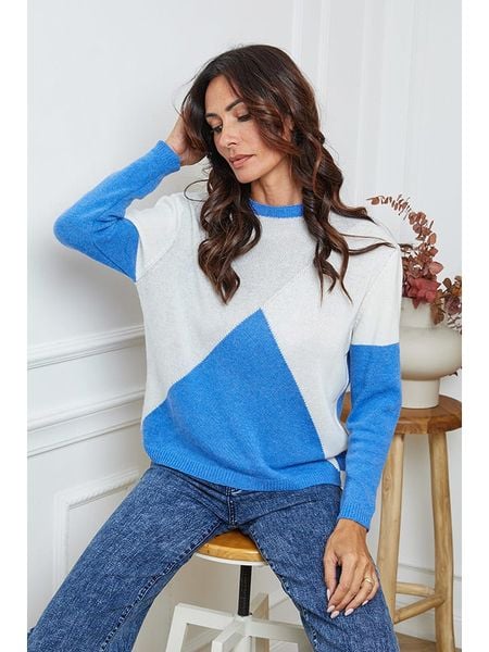 So Cachemire Sweter "Lanos" w kolorze szaro-kremowo-niebieskim rozmiar: M. Niebieskie swetry So Cachemire, m, bez wzorów, z kaszmiru, bez ramiączek. Za 275.40 zł.