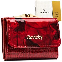 Mały, czerwony portfel damski ze skóry naturalnej z systemem RFID - Rovicky. Czerwone portfele bez wzorów, ze skóry. Za 52.00 zł.