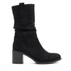 Botki JENNY. Czarne botki Jenny, bez wzorów, bez obcasa, na słupku, bez zapięcia. Za 169.99 zł.