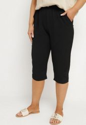 Czarne Spodnie z Gumką w Pasie 7/8 Tenimira. Czarne jeansy Born2be, plus size, bez wzorów, z jeansu, eleganckie. W wyprzedaży za 38.24 zł.