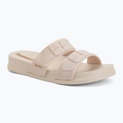 Klapki damskie Ipanema Leme Slide. Brązowe klapki Ipanema, bez wzorów, z materiału, eleganckie, bez obcasa, bez zapięcia. Za 109.99 zł.