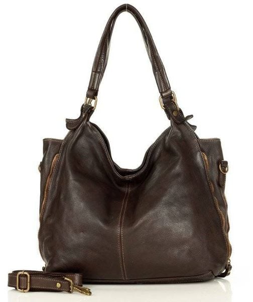 Torebka damska MARCO MAZZINI brąz caffe v47i. Brązowe shopper bag bez wzorów, z bawełny, biznesowe, na ramię, bez dodatków. Za 499.00 zł.