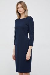 Lauren Ralph Lauren sukienka kolor granatowy mini dopasowana. Niebieskie sukienki Lauren Ralph Lauren, bez wzorów, z dzianiny, bez kołnierzyka, bez ramiączek, mini, dopasowane. W wyprzedaży za 569.99 zł.