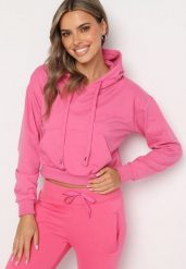 Fuksjowa Bluza z Dodatkiem Bawełny z Kapturem Wykończona Ściągaczami Evista. Czerwone bluzy Born2be, l, bez wzorów, z bawełny, biznesowe, bez ramiączek, z kapturem. Za 49.99 zł.
