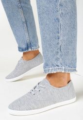 Szare Tenisówki z Krótkim Sznurowaniem Aimena. Szare trampki Born2be, bez wzorów, bez zapięcia. Za 39.99 zł.