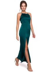 Zielona Maxi Sukienka z Dekoltem Holter Neck. Zielone sukienki MAKEOVER, l, bez wzorów, z elastanu, wizytowe, bez kołnierzyka, bez ramiączek, maxi. Za 224.90 zł.