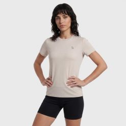 Koszulka damska z krótkim rękawem AULP TIKKY do biegania trekkingowa. Brązowe t-shirty sportowe Aulp, l, bez wzorów, z materiału, bez ramiączek, do biegania. Za 99.99 zł.