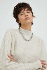 Mustang sweter damski kolor beżowy z półgolfem. Brązowe swetry Mustang, l, bez wzorów, z bawełny, bez ramiączek. W wyprzedaży za 159.99 zł.