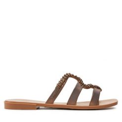 Klapki Melissa. Brązowe klapki Melissa, bez wzorów, bez obcasa, bez zapięcia. Za 299.99 zł.