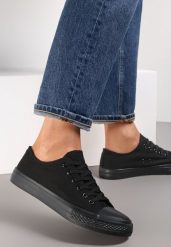 Czarne Trampki Lakelet. Czarne trampki Renee, bez wzorów, z gumy, klasyczne, przed kostkę, bez zapięcia. W wyprzedaży za 39.99 zł.