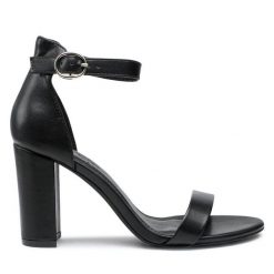 Sandały JENNY. Czarne sandały Jenny, bez wzorów, bez obcasa, na słupku, bez zapięcia. Za 149.99 zł.