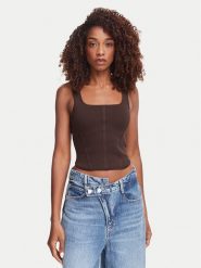 Guess Top W6YZ08 Z0979 Brązowy ciemny Slim Fit. Brązowe topy Guess, m, z aplikacjami, z syntetyku, bez kołnierzyka, bez ramiączek. Za 214.99 zł.