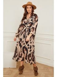 Plus Size Company Sukienka w kolorze beżowo-brązowo-czarnym rozmiar: 40. Brązowe sukienki Plus Size Company, plus size, bez wzorów, z tkaniny, klasyczne, bez kołnierzyka, plus size, bez ramiączek, maxi, rozkloszowane. Za 114.71 zł.