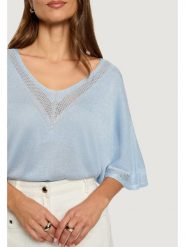 Morgan Bluzka 241-MCHRIS Błękitny Relaxed Fit. Niebieskie bluzki Morgan, l, bez wzorów, z wiskozy, bez kołnierzyka, bez ramiączek. Za 199.99 zł.