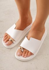 Białe Klapki Japonki Ozdobione Aplikacją na Palcu Noevianna. Białe japonki Renee, z aplikacjami, z jeansu, bez obcasa, na płaskiej podeszwie, bez zapięcia. Za 79.99 zł.