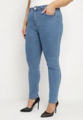 Niebieskie Klasyczne Jeansy o Kroju Slim Regular Nalasin. Niebieskie jeansy Born2be, bez wzorów, z jeansu, eleganckie. W wyprzedaży za 55.24 zł.