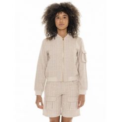 Kurtka z zamek błyskawiczny na co dzień na siłownię. Brązowe kurtki LEONE 1947 APPAREL, bez wzorów, z elastanu, bez kaptura. Za 218.92 zł.